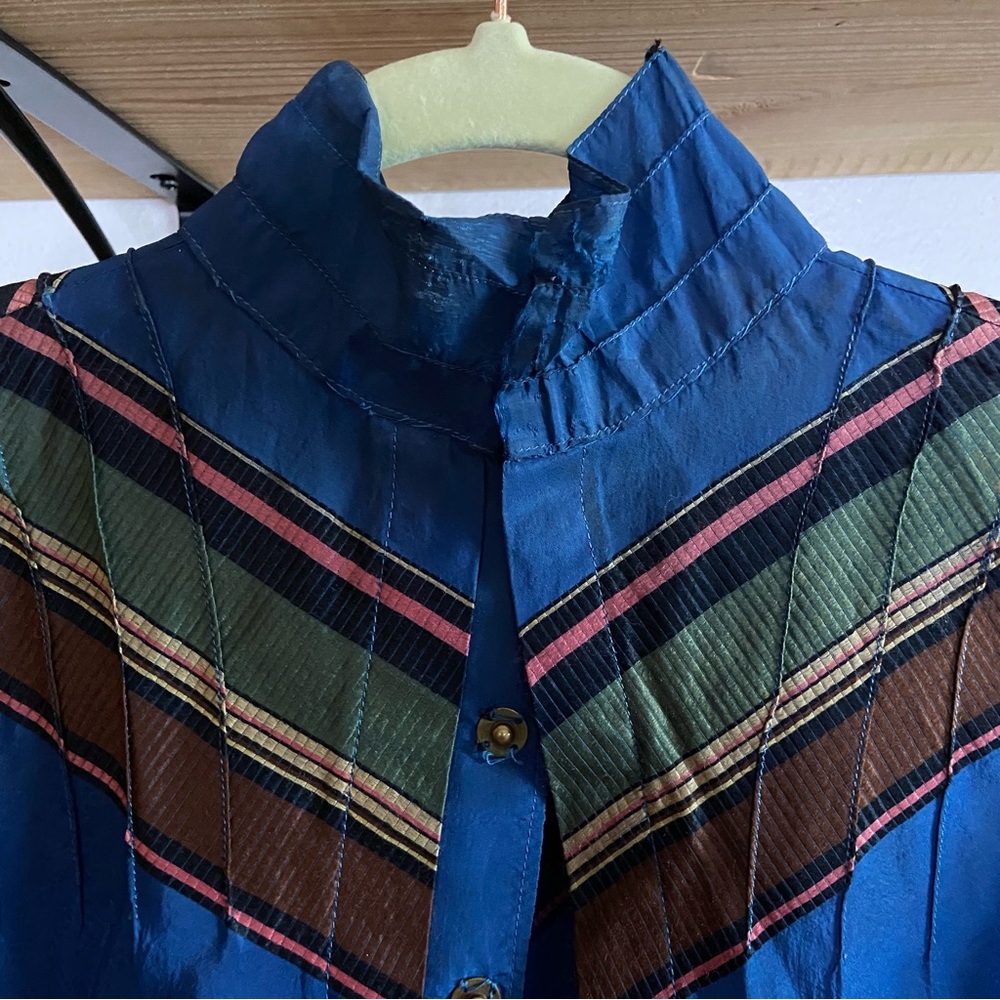Edwardian antique striped silk high neck blouse - Picture 7 of 8